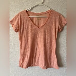 DYI Women's Peach V-Neck Burnout T